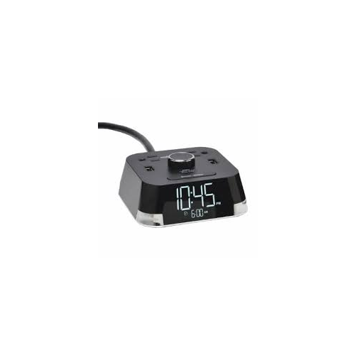 CUBIETIME ALARM CLOCK WITH 2 X POWER + 2 X USB CHARGING, BLACK Linear